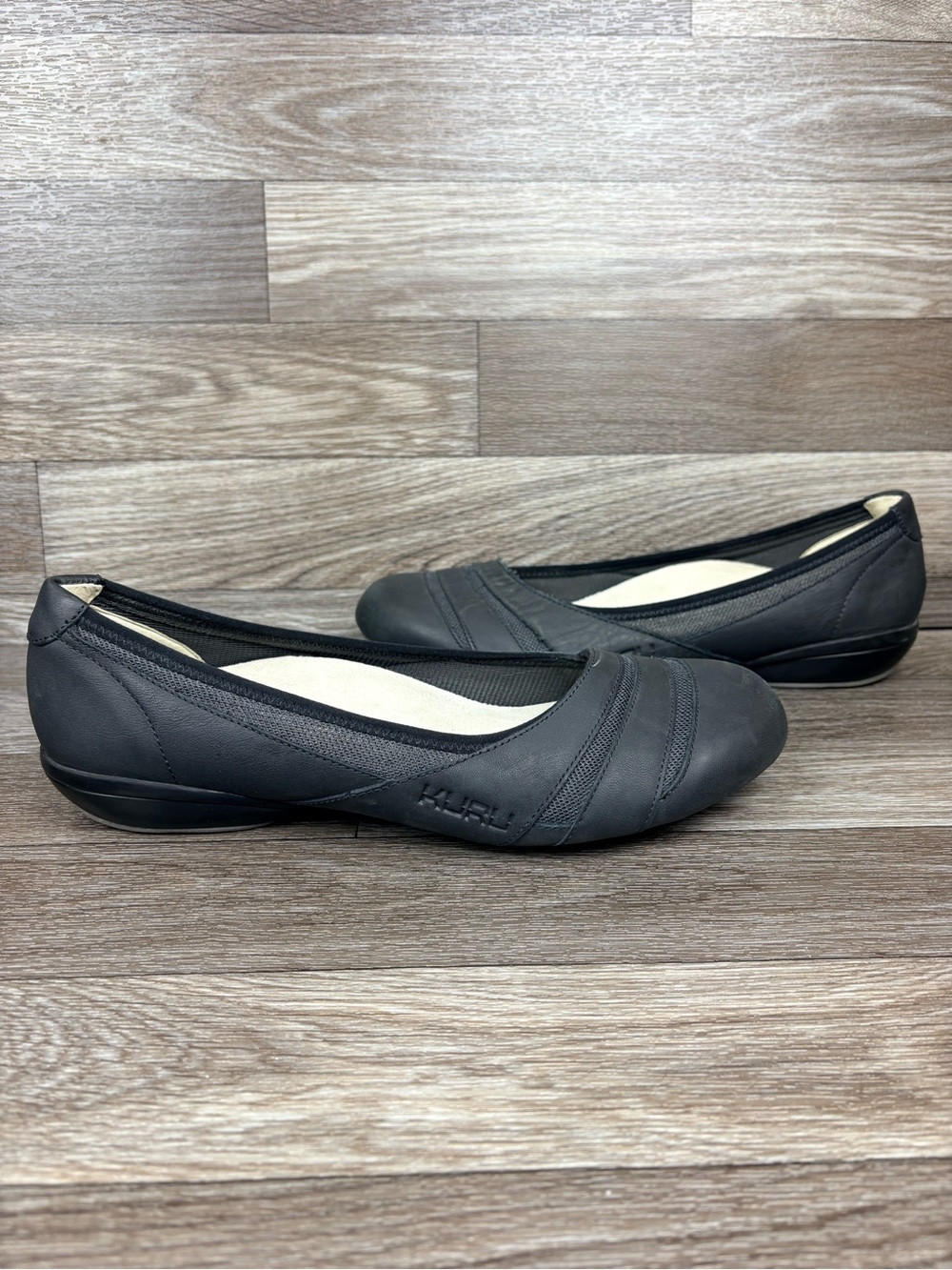 KURU Grace Ballet Flats Orthopedic Ergonomic Comfort Black Leather Sz 8.5